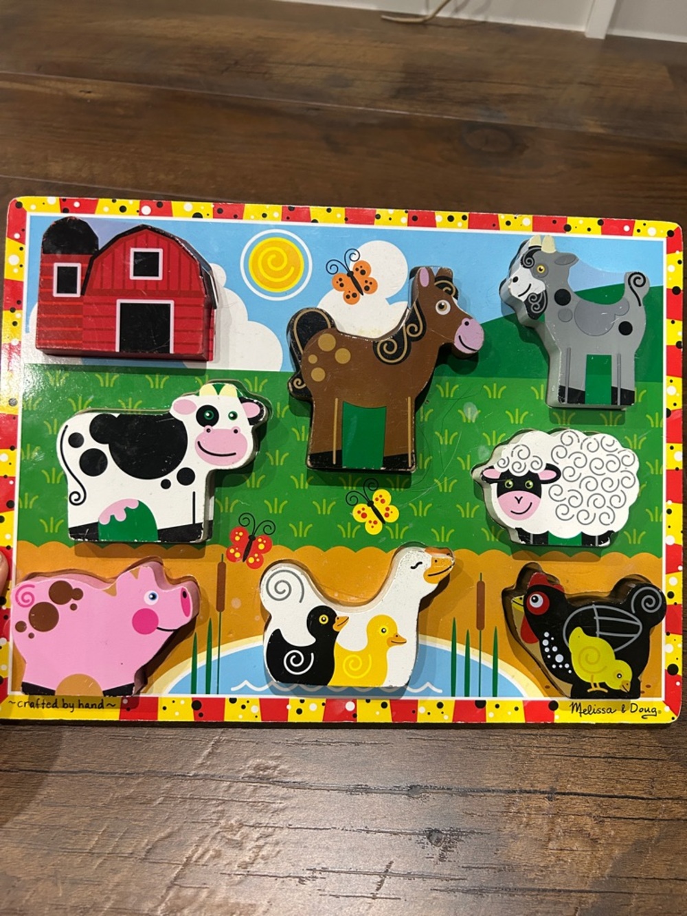 Melissa & Doug Colorful Farm Animal Wooden Peg Puzzle - Red Barn